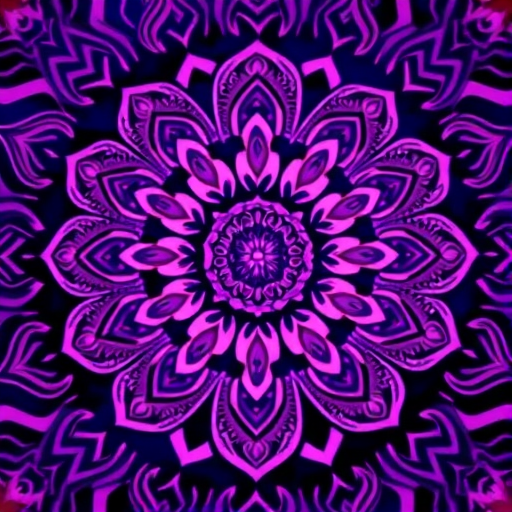 Generate a vibrant mandala design with intricate swirling patterns in shades of purple and pink, using a DSLR camera with a 50mm lens, aperture f/2.8, ISO 100, in a top-down view, with soft lighting to enhance the details.
