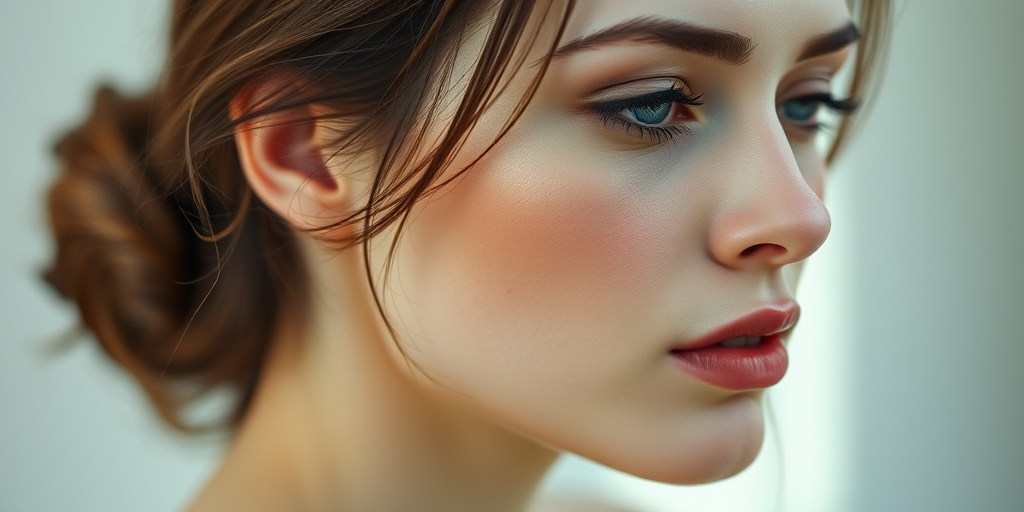 Generate a modern abstract portrait of a woman with minimalistic features, including a tear, using soft, muted colors; captured with a DSLR camera at f/2.8 aperture, 50mm lens, ISO 100, in natural light for a soft focus effect.