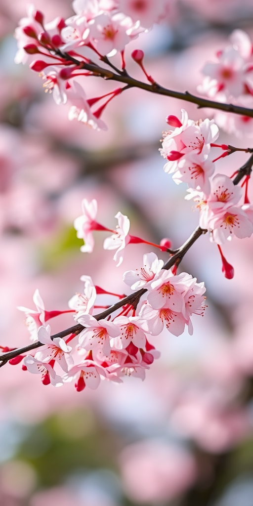 capture a close-up of cherry blossom branches in full bloom with a soft focus background, using a Canon EOS R5 at f/2.8, ISO 100, 50mm lens, natural lighting for vibrant colors and enhanced detail