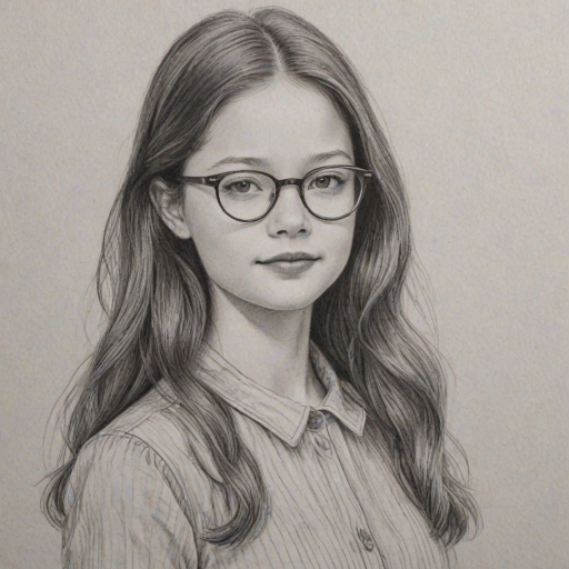 Splendid Mackenzie Foy, pencil sketch, portrait of Gorgeous woman 1951s in glasses, hair style beatnik, outline, clear lines, fine lines, 8k