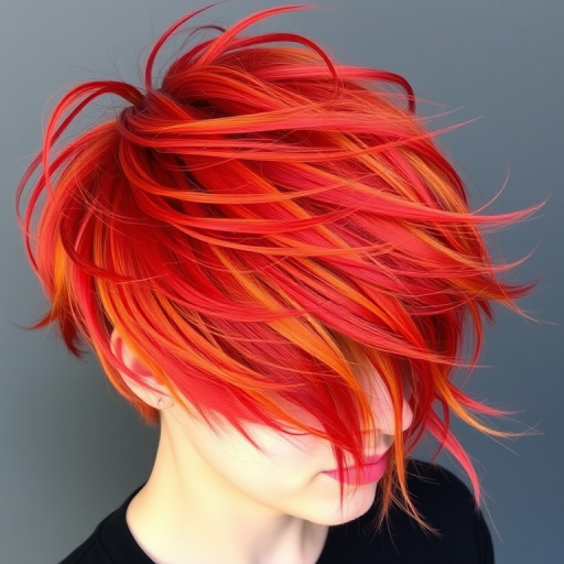 Fiery Phoenix Feathers style incorporating vibrant shades of red, orange, and yellow in a layered, feathered cut with wispy, face-framing tendrils