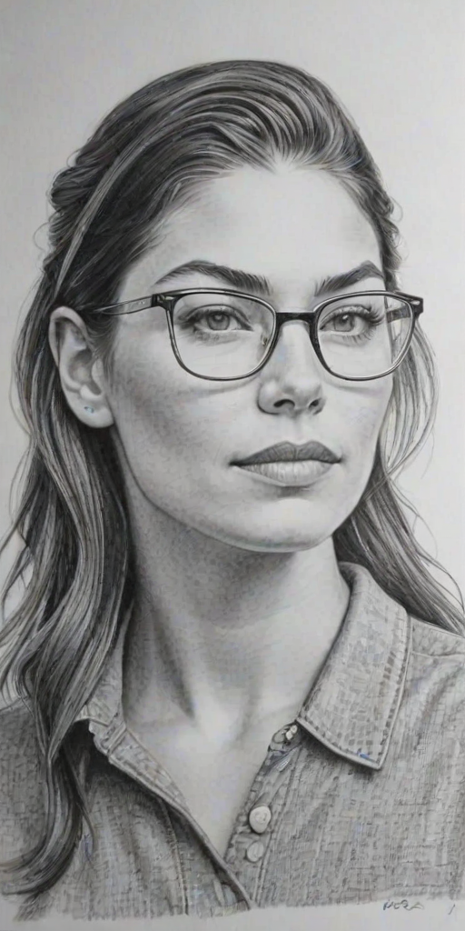 Sublime Hope Solo, pencil sketch, portrait of Sublime woman 1955s in glasses, hair style beatnik, outline, clear lines, fine lines, 8k