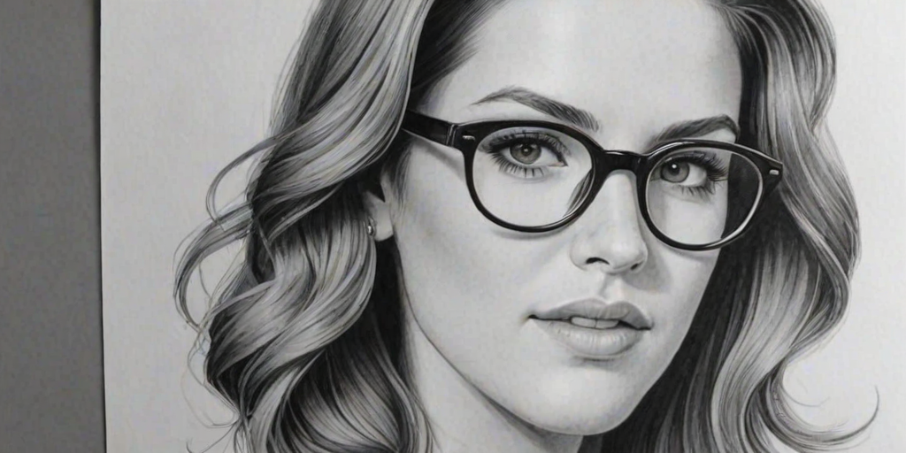 Elegant Cassadee Pope, pencil sketch, portrait of Gorgeous woman 1944s in glasses, hair style beatnik, outline, clear lines, fine lines, 8k