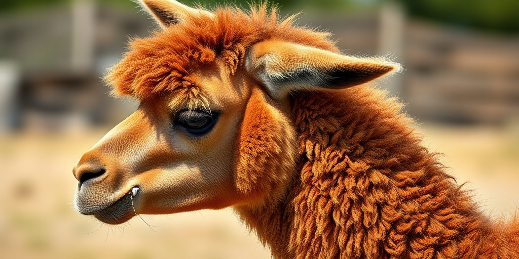 Create a high-resolution illustration of a brown llama with distinct spots, showcasing fine details and textures, captured with a Canon EOS 5D Mark IV at f/8, ISO 100, 50mm lens, side view in natural lighting.