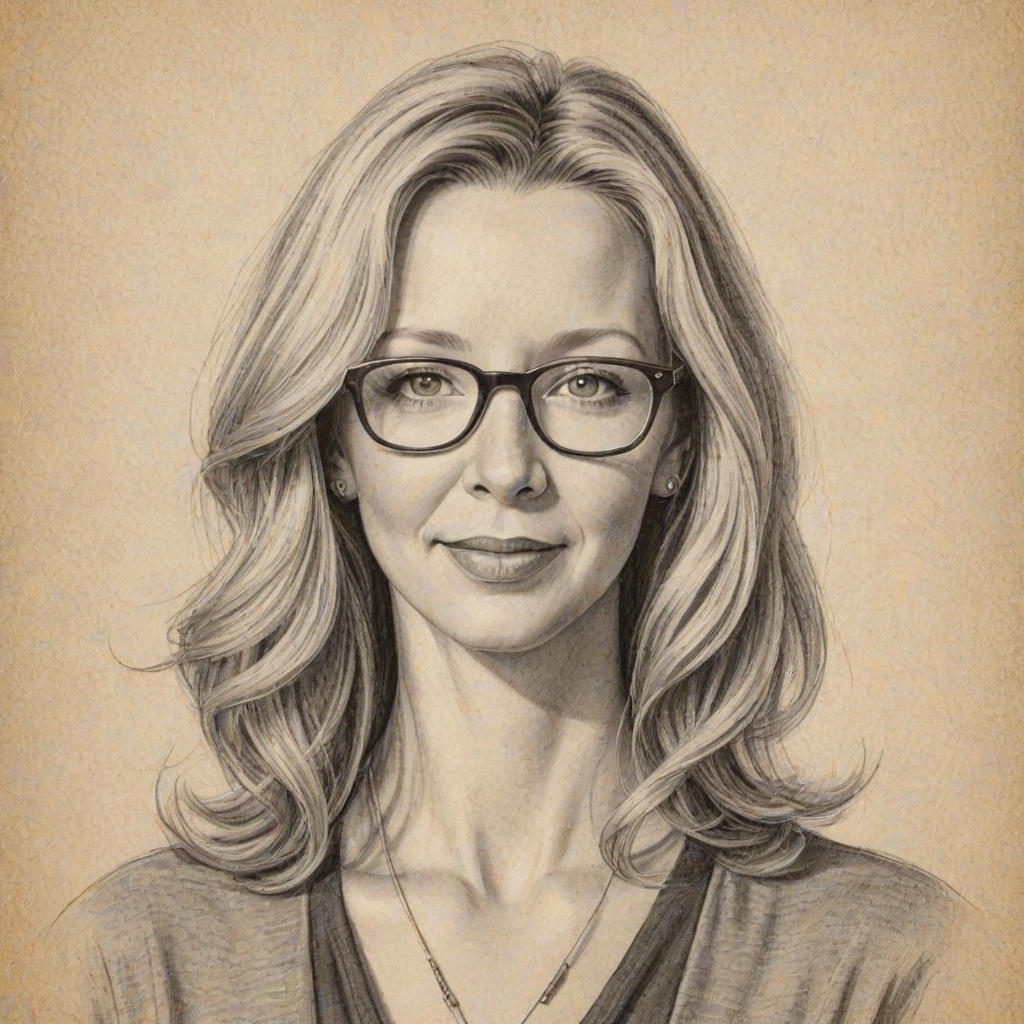 Fetching Lisa Kudrow, pencil sketch, portrait of Wonderful woman 1932s in glasses, hair style beatnik, outline, clear lines, fine lines, 8k