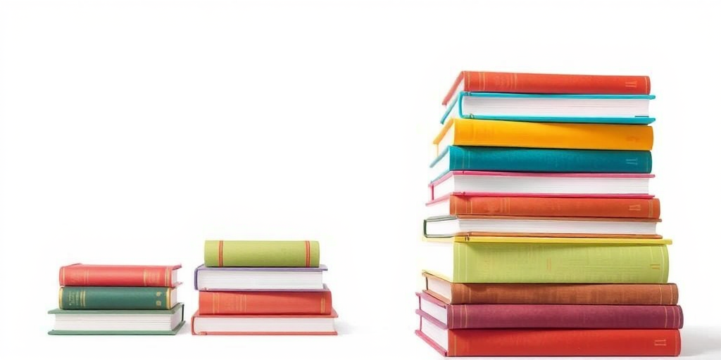 Create a digital illustration of a stacked pile of colorful books with a clean white background, using a high-resolution setting, a 50mm lens, f/2.8 aperture, soft focus effect, and an overhead view for a contemporary look.
