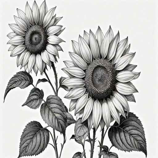 clip art sunflower black and white