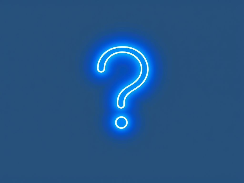 Create a bright blue question mark symbol on a solid white background, shot with a Canon EOS R5 at f/8, ISO 100, and a 50mm lens, using a clean and minimalistic style.