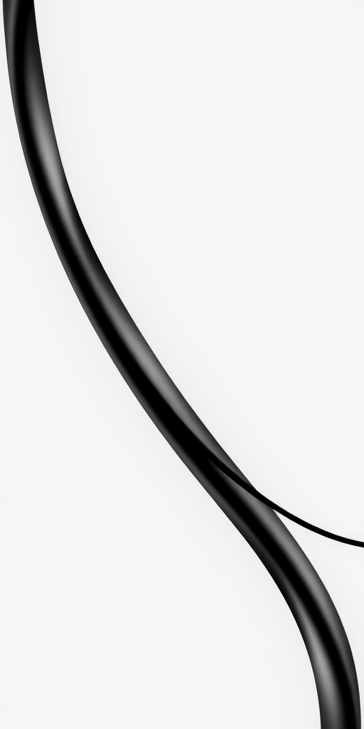 Create a smooth, flowing black line graphic on a transparent background, shot with a Canon EOS R5 at f/2.8, 1/125 sec, ISO 100, macro lens for sharp detail, top-down view, minimalist style.