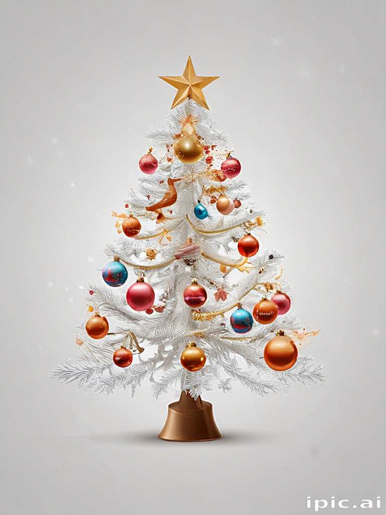 Beautifully Decorated White Christmas Tree with Colorful Ornaments and Star