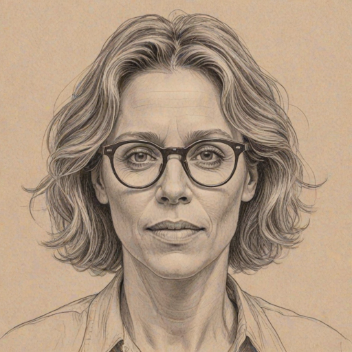 Pleasing Frances McDormand, pencil sketch, portrait of Radiant woman 1975s in glasses, hair style beatnik, outline, clear lines, fine lines, 8k