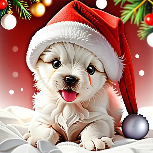 Adorable Puppy in Santa Hat Spreading Holiday Cheer and Joy