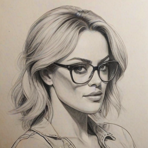 Resplendent Peta Murgatroyd, pencil sketch, portrait of Gorgeous woman 1969s in glasses, hair style beatnik, outline, clear lines, fine lines, 8k