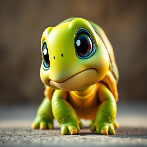 Create a vibrant cartoon image of a turtle with a green shell, large expressive eyes, and a playful pose, using a Canon EOS 5D Mark IV, 50mm lens, f/2.8 aperture, ISO 100, and soft natural lighting to enhance colors and details.