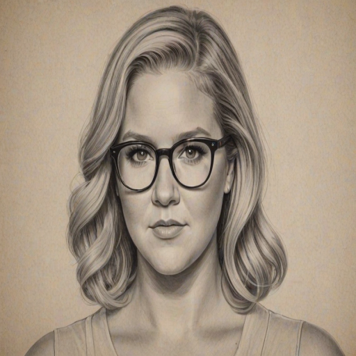Pleasing Amy Schumer, pencil sketch, portrait of Bewitching woman 1933s in glasses, hair style beatnik, outline, clear lines, fine lines, 8k