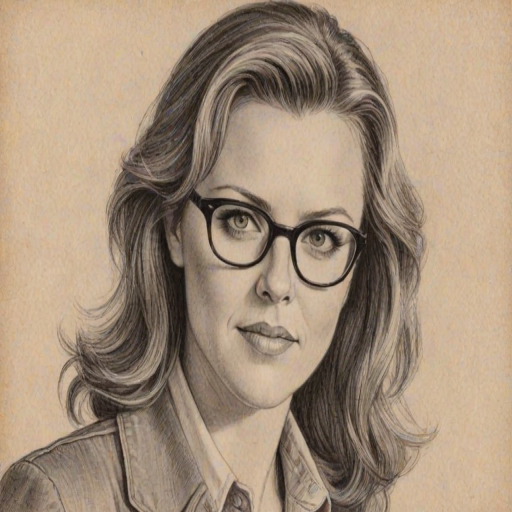 Superb Amanda Tapping, pencil sketch, portrait of Charming woman 1946s in glasses, hair style beatnik, outline, clear lines, fine lines, 8k
