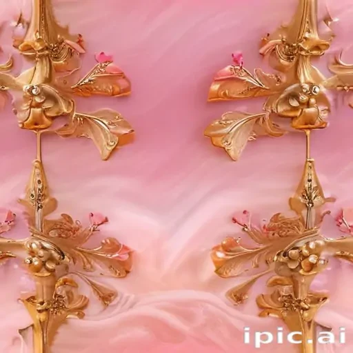 Elegant Baroque-Style Floral Design with Soft Pink Background and Gold ...