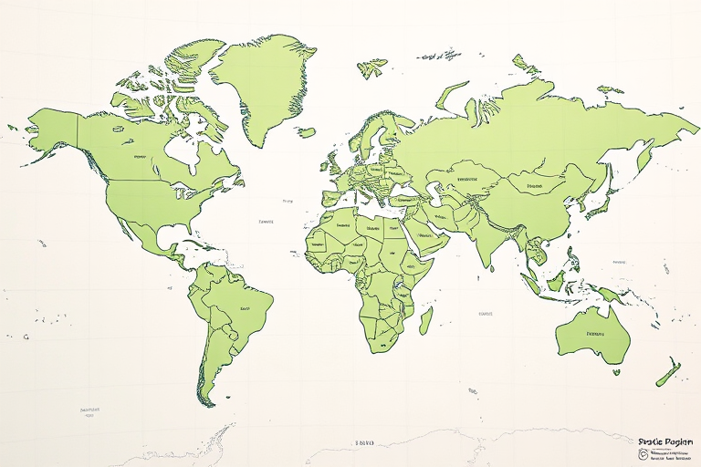 Create a detailed, high-resolution world map in green shades with a clear demarcation of continents and countries, using a DSLR camera at a focal length of 35mm, aperture set to f/8, ISO 100, shot from a high angle to capture the entire layout.