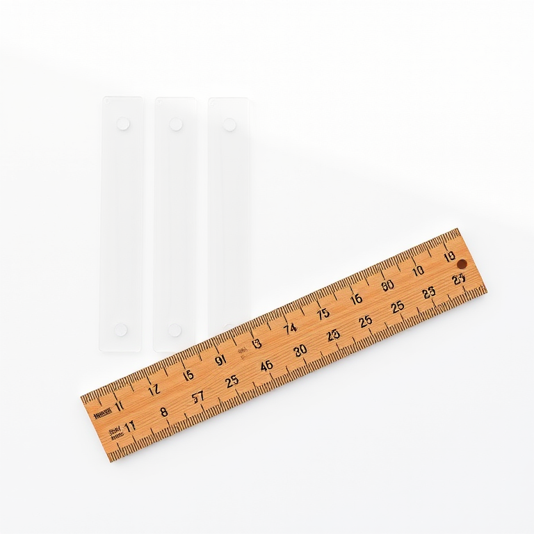 Create a clear and detailed illustration of a white and a brown wooden ruler placed parallel to each other on a plain background, using a Canon EOS R5 camera, 50mm lens, f/8 aperture, ISO 100, with soft natural lighting from the left side for enhanced image quality.