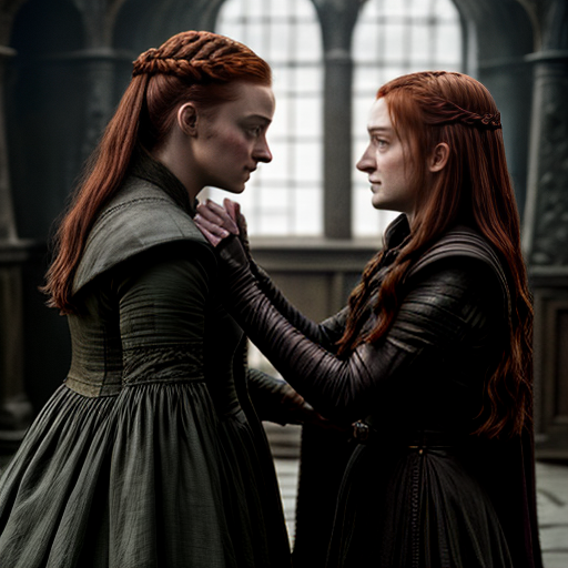 Free Ai Image Generator Sansa Stark seduces Arya Stark