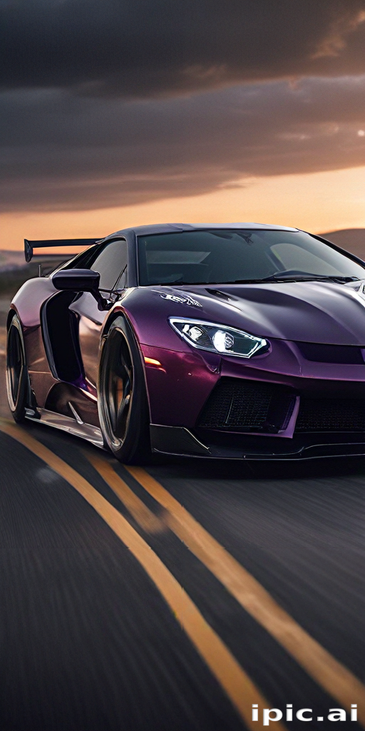 Stunning Purple Sports Car Racing Along a Scenic Open Road at Sunset