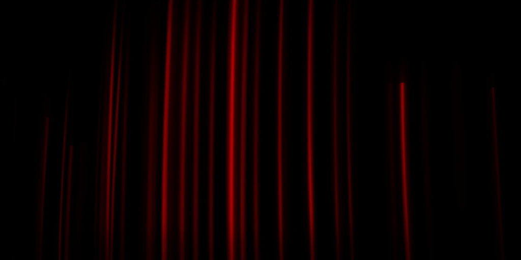 Create an abstract image of vertical red light streaks on a black background with a Canon EOS R5 camera, 50mm lens, f/1.8 aperture, ISO 100, 1/100s shutter speed, using a long exposure style for smooth light diffusion and enhanced contrast.