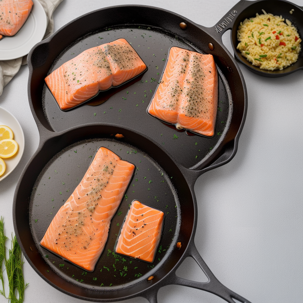 cooking salmon in cast iron skillet and oven