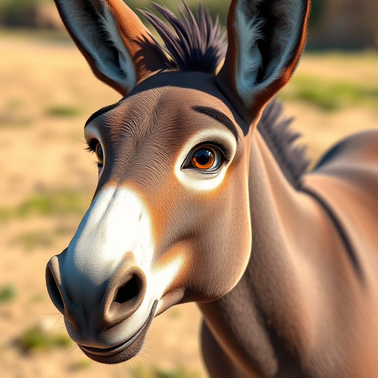 Create a high-resolution cartoon-style image of a donkey with detailed textures and features, captured with a DSLR camera at 50mm focal length, f/2.8 aperture, ISO 100, in natural lighting to enhance clarity and colors.