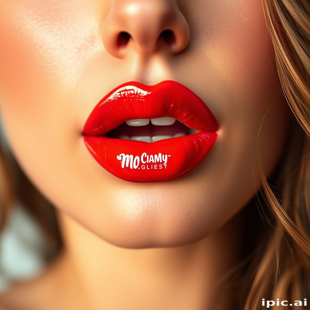 Striking woman lips adorned with vibrant coral lipstick, glossy finish, plump and voluminous, perfectly defined cupid's bow, radiating warmth and passion