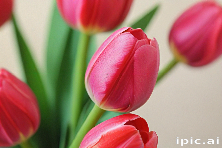 Beautiful Close-Up of Vibrant Pink Tulips in a Lush Green Setting