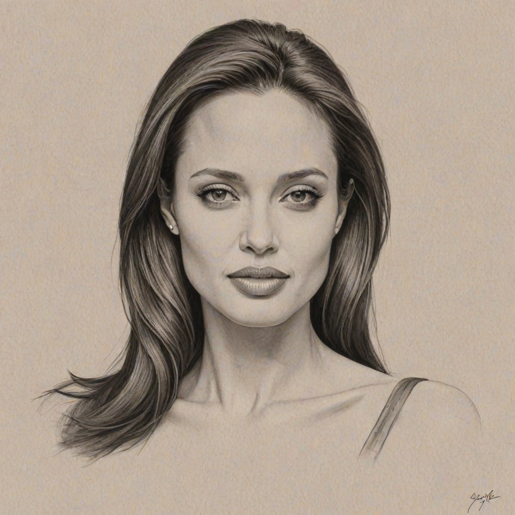 Angelina jolie minimalist. A pencil-drawn of the actress Angelina Jolie
