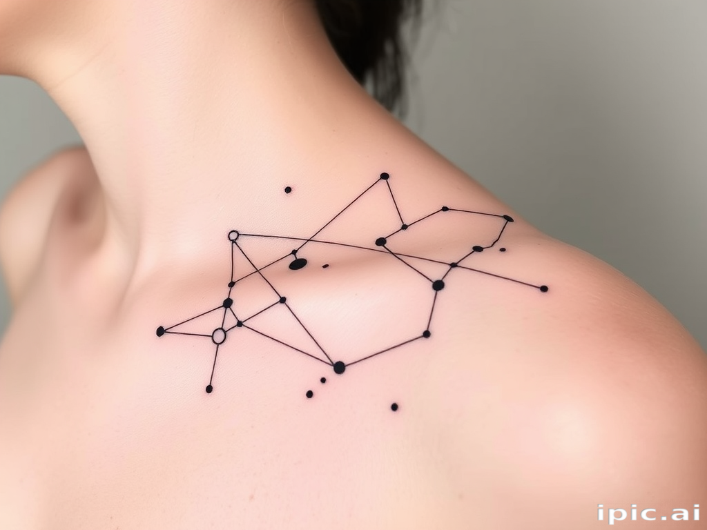 Minimalist linework tattoo dubbed "Ethereal Threads" consisting of a series of continuous, flowing lines that create abstract representations of celestial bodies and constellations with negative space