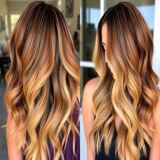 Sun-kissed caramel balayage on long layers, styled in loose beach waves, embodying effortless California cool and laid-back glamour