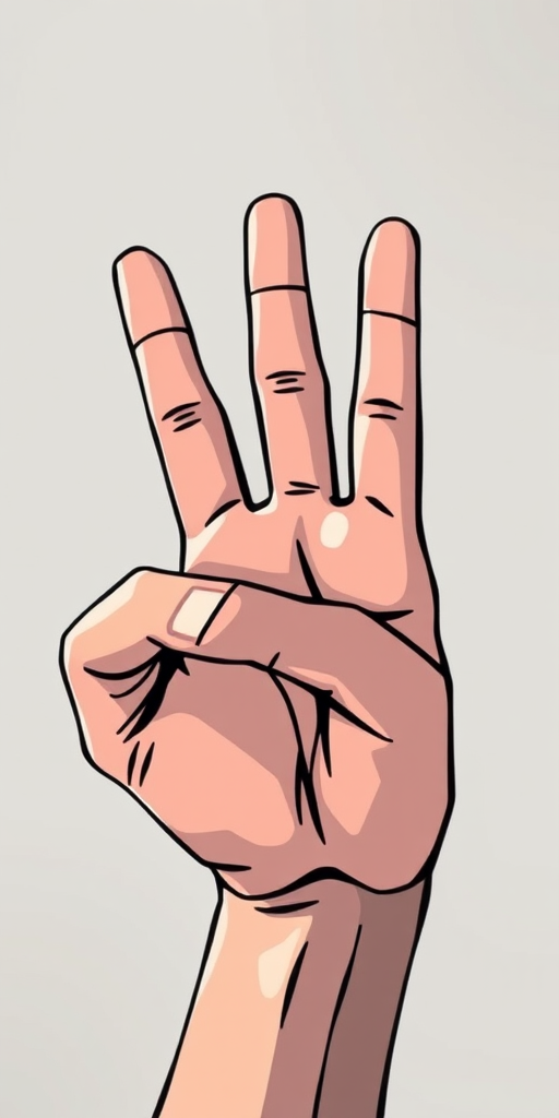 Create a high-resolution illustration of a stylized hand making a shaka sign with sharp black outlines and minimal color, using a Canon EOS R5 camera at f/4, ISO 100, 1/125s in a macro view with a soft-focused background to enhance the hand details.