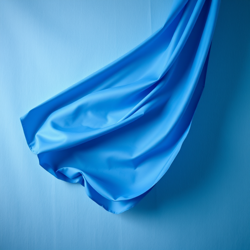 Create an image of a flowing blue fabric draped elegantly against a textured light blue background, captured with a Canon EOS R5, 85mm f/1.2 lens, aperture set to f/2.8, ISO 100, using a soft diffused lighting setup to enhance the texture and color vibrancy.