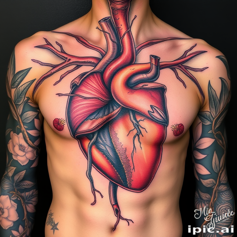 Anatomical tattoo dubbed "Dissected Beauty" portraying highly detailed and scientifically accurate representations of human anatomy with a blend of realistic and stylized elements