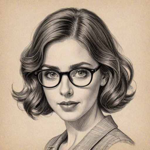 Attractive Alison Brie, pencil sketch, portrait of Attractive woman 1930s in glasses, hair style beatnik, outline, clear lines, fine lines, 8k