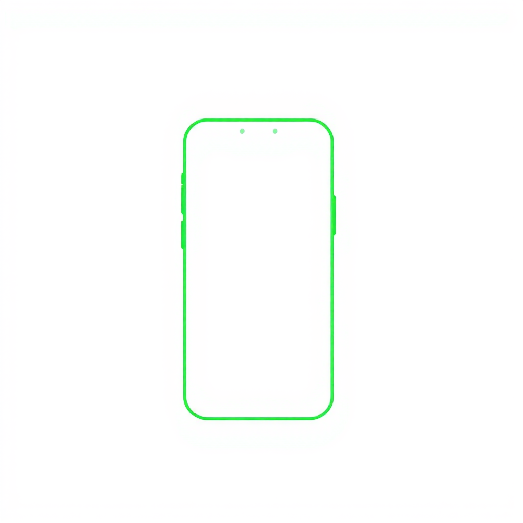 create a minimalistic vector-style image of a smartphone with a green outline on a white background, camera settings: ISO 100, aperture f/8, shutter speed 1/125s, camera view: front view, camera style: flat design, camera type: digital illustration