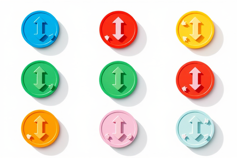 create a grid of nine circular download icons with arrows, each in different pastel colors like blue, red, yellow, green, orange, purple, light blue, pink, and light green, with a soft shadow for depth, shot with a DSLR camera at f/4 aperture, 50mm lens, natural lighting, top-down view