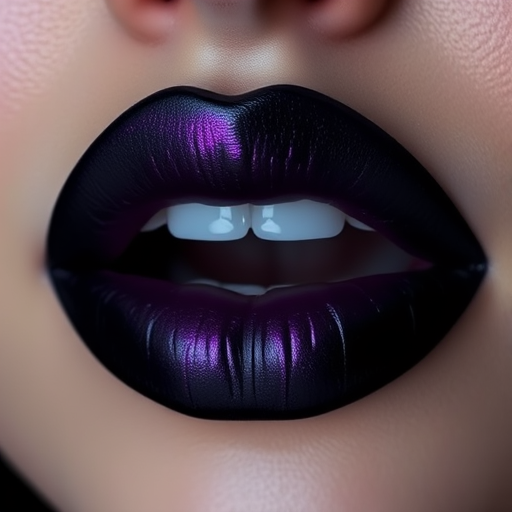 Mysterious "Midnight Orchid" lip color combines deep purple undertones with a glossy black overlay, creating an alluring, multidimensional effect that's both gothic and glamorous