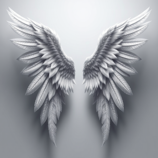 Create a high-resolution digital illustration of a pair of detailed wings, featuring intricate feather textures and a graceful design, shot with a DSLR camera at f/1.8, ISO 200, 50mm lens, in a studio setting with soft lighting to enhance the quality of the image.