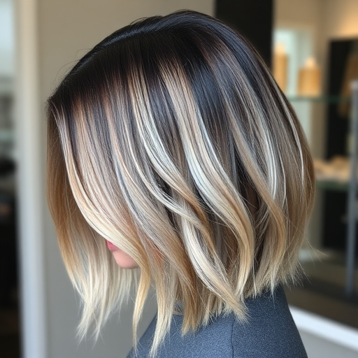 Modern hair style featuring a slicked-back wet look with dark roots seamlessly blending into ash blonde mid-lengths and ends