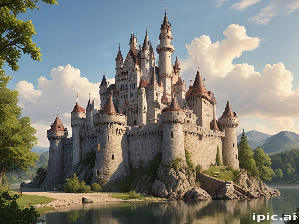 Majestic Fairytale Castle Surrounded by Serene Mountains and Tranquil ...