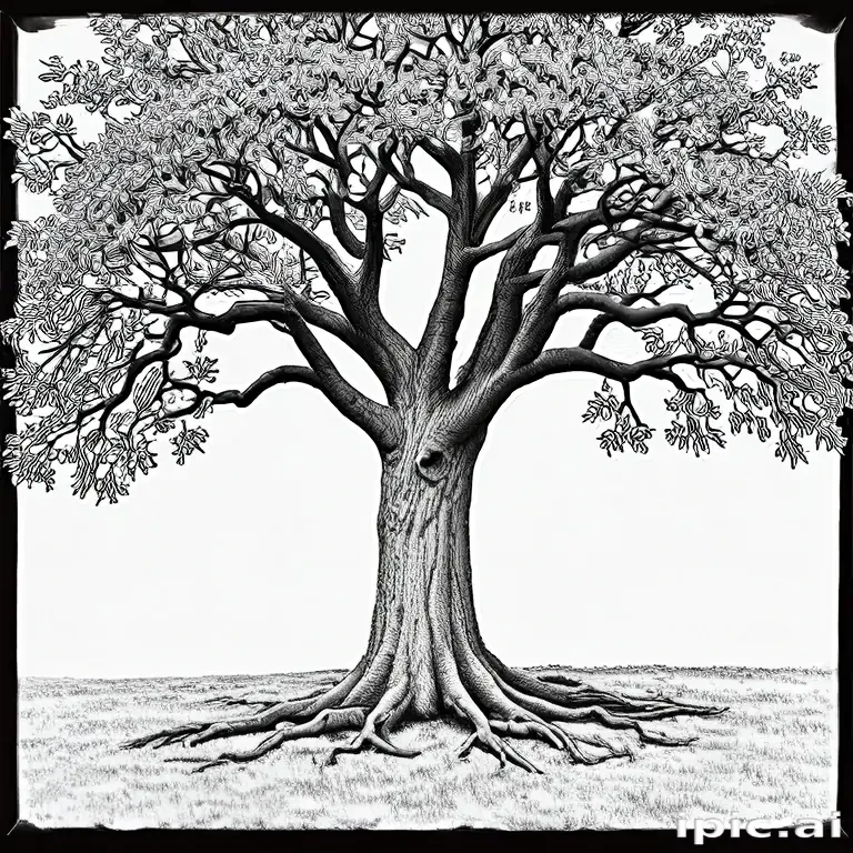 oak tree clipart black and white