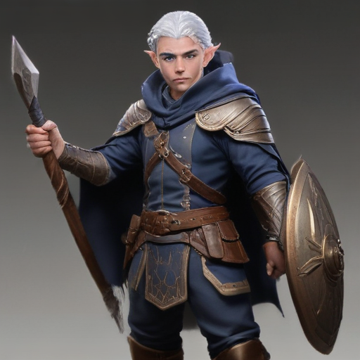 A male winter eldrin elf warlock with silver hair and blue eyes holding ...