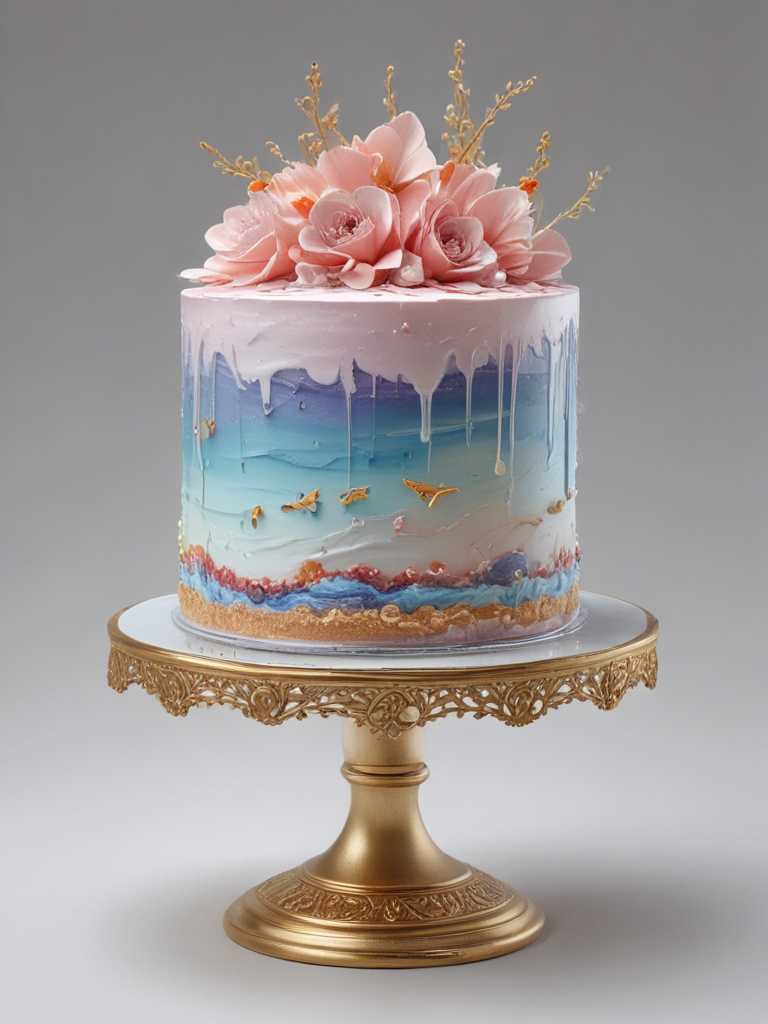 Beautifully Decorated Cake with Floral Accents and Elegant Drip Design