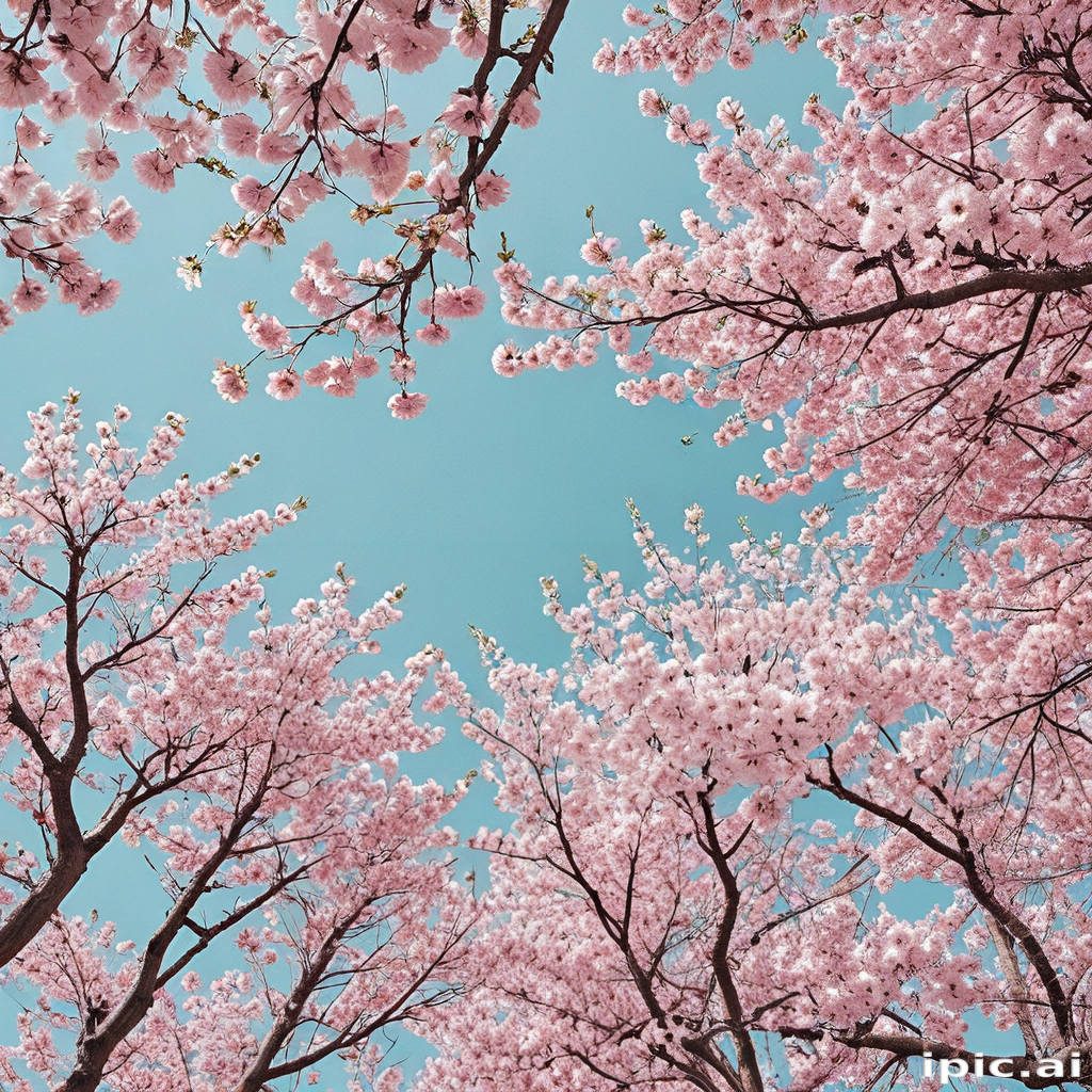 Breathtaking View of Cherry Blossom Trees Against a Clear Blue Sky