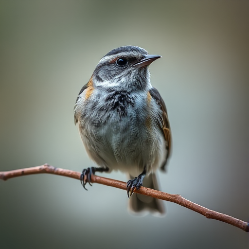 Capture a close-up of a perched bird with a shallow depth of field, using a DSLR camera with a 50mm lens at f/2.8, ISO 200, shutter speed 1/500, and a slight angle from below for a dramatic effect against a soft, blurred background.