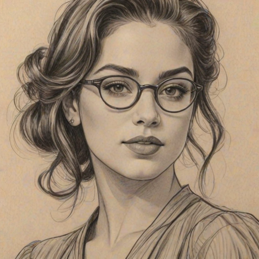 Resplendent Fifth Harmony, pencil sketch, portrait of Elegant woman 1931s in glasses, hair style beatnik, outline, clear lines, fine lines, 8k