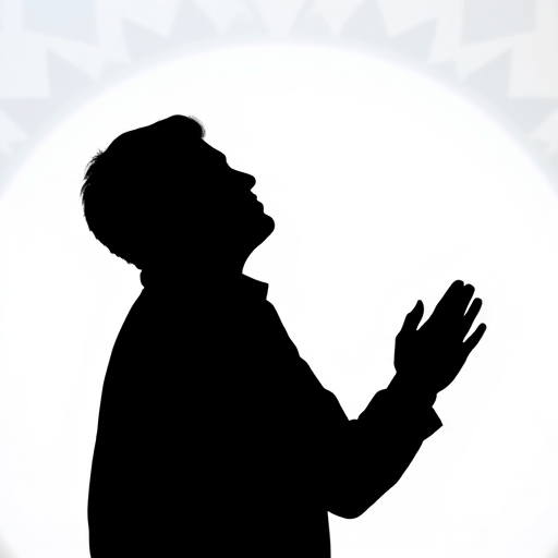 silhouette of a person praying against a white background, 50mm lens, f/2.8 aperture, ISO 100, backlighted, shot from a low angle, DSLR camera